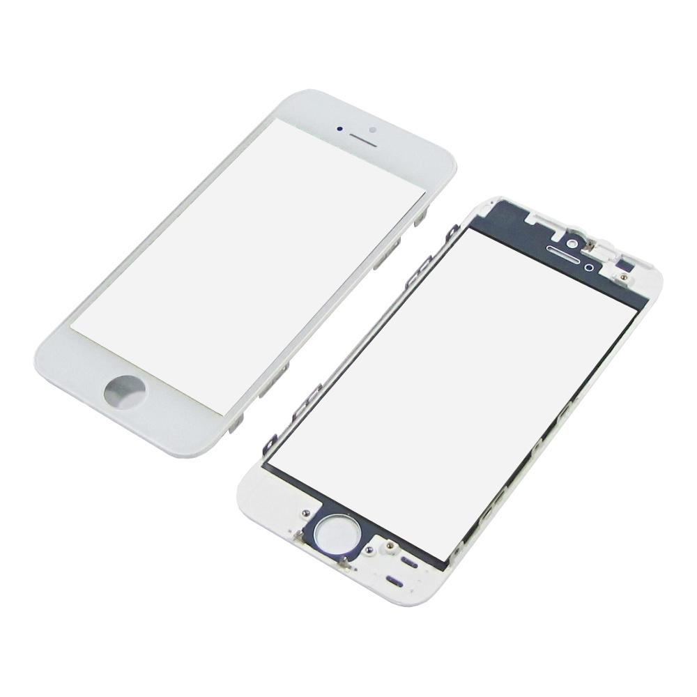 Скло тачскрина з OCA плівкою для Apple iPhone 5 біле з рамкою HC