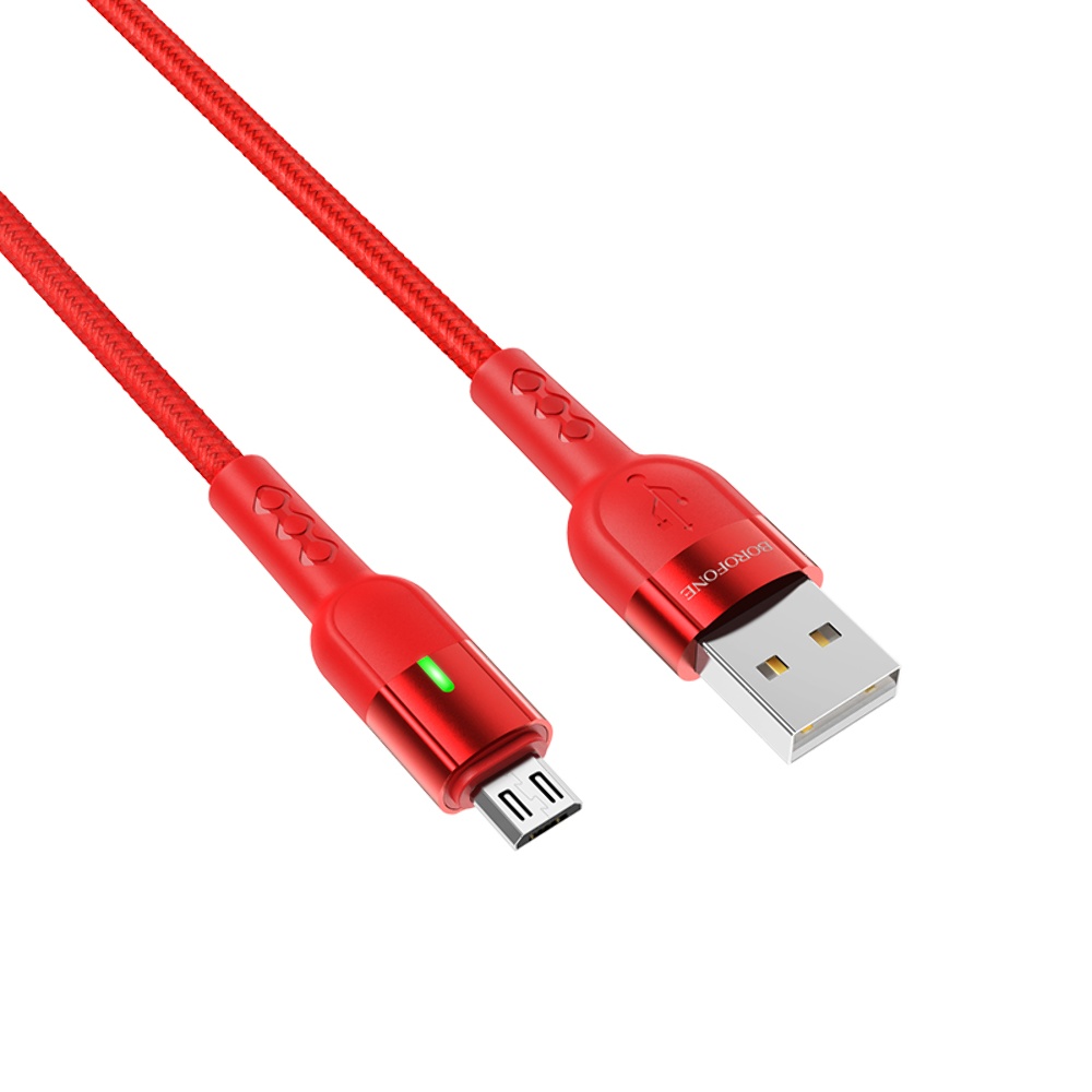 Кабель Borofone BU17 з індикатором USB to MicroUSB 1.2m red