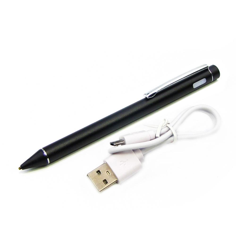 Стілус ємнісний, високоточний, активний, з вбудованою батареєю, алюмінієвий, чорний, з кнопкою Увімк./ Вимк.