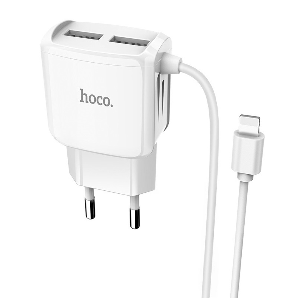 Сетевое зарядное устройство Hoco C59A 2 USB белое c кабелем Lightning