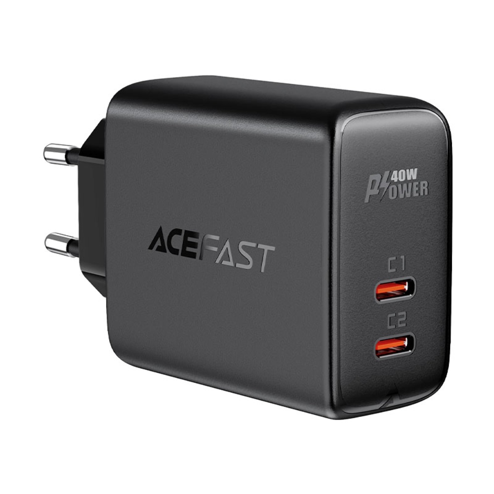 Мережевий зарядний пристрій Acefast A9 2 Type-C QC PD 40W чорний
