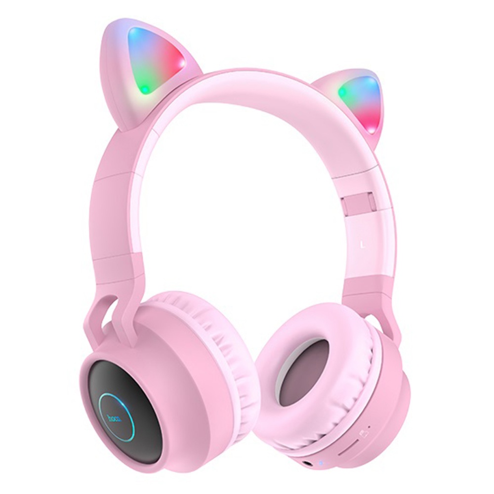 Бездротові навушники Hoco W27 Cat Ear накладні з вушками та LED підсвіткою pink