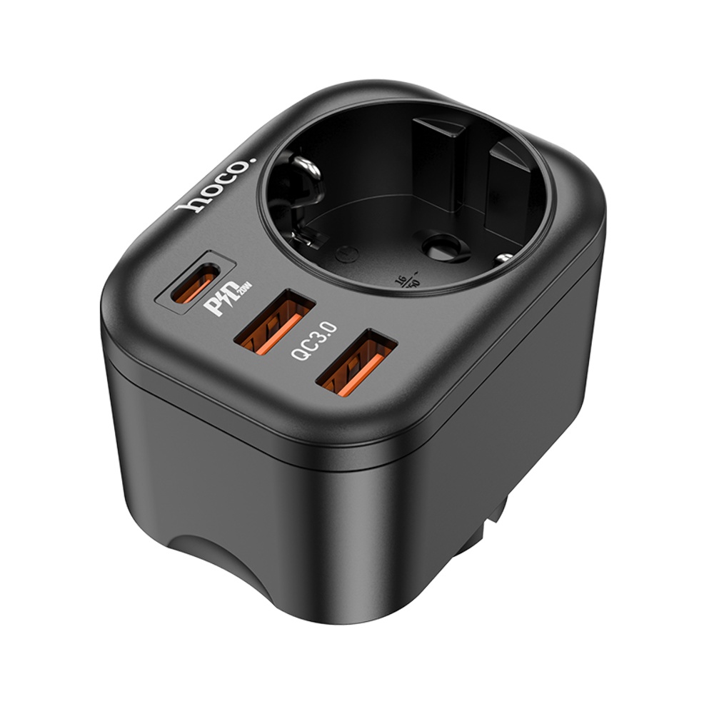 Мережевий зарядний пристрій Hoco NS3 USB/ 2 Type-C QC PD 1 розетка чорне