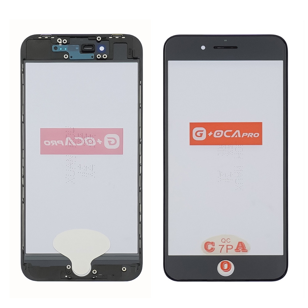 Скло тачскрина з OCA плівкою для Apple iPhone 8 чорне з рамкою та сiточкою G+OCA Pro