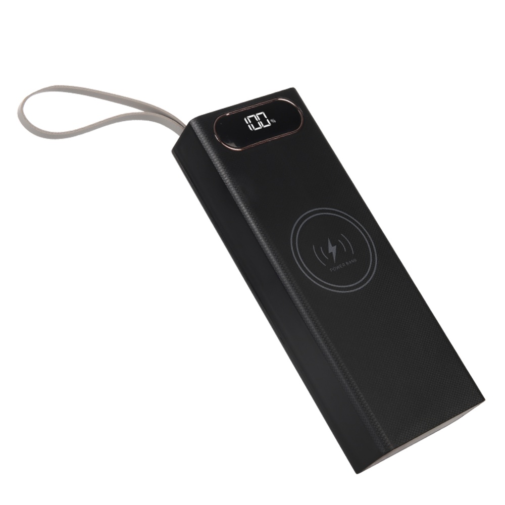 Корпус Multi-powerbank L20, під елементи 18650 до 20 шт, 22.5+15W, з бездротовою зарядкою та ліхтарем, чорний