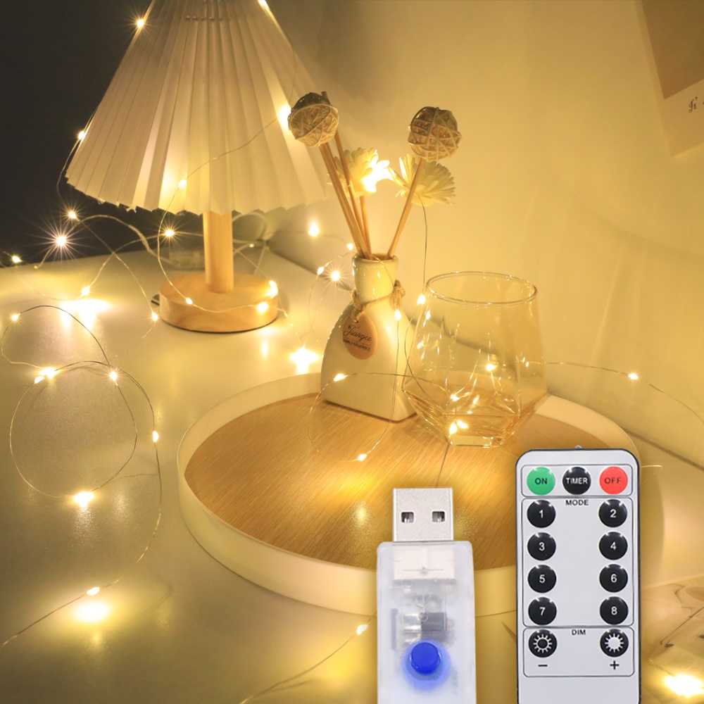 Світлодіодна гірлянда USB, мідна нитка, теплий білий, 20 м, 200 світлодіодів, 8 режимів, з пультом
