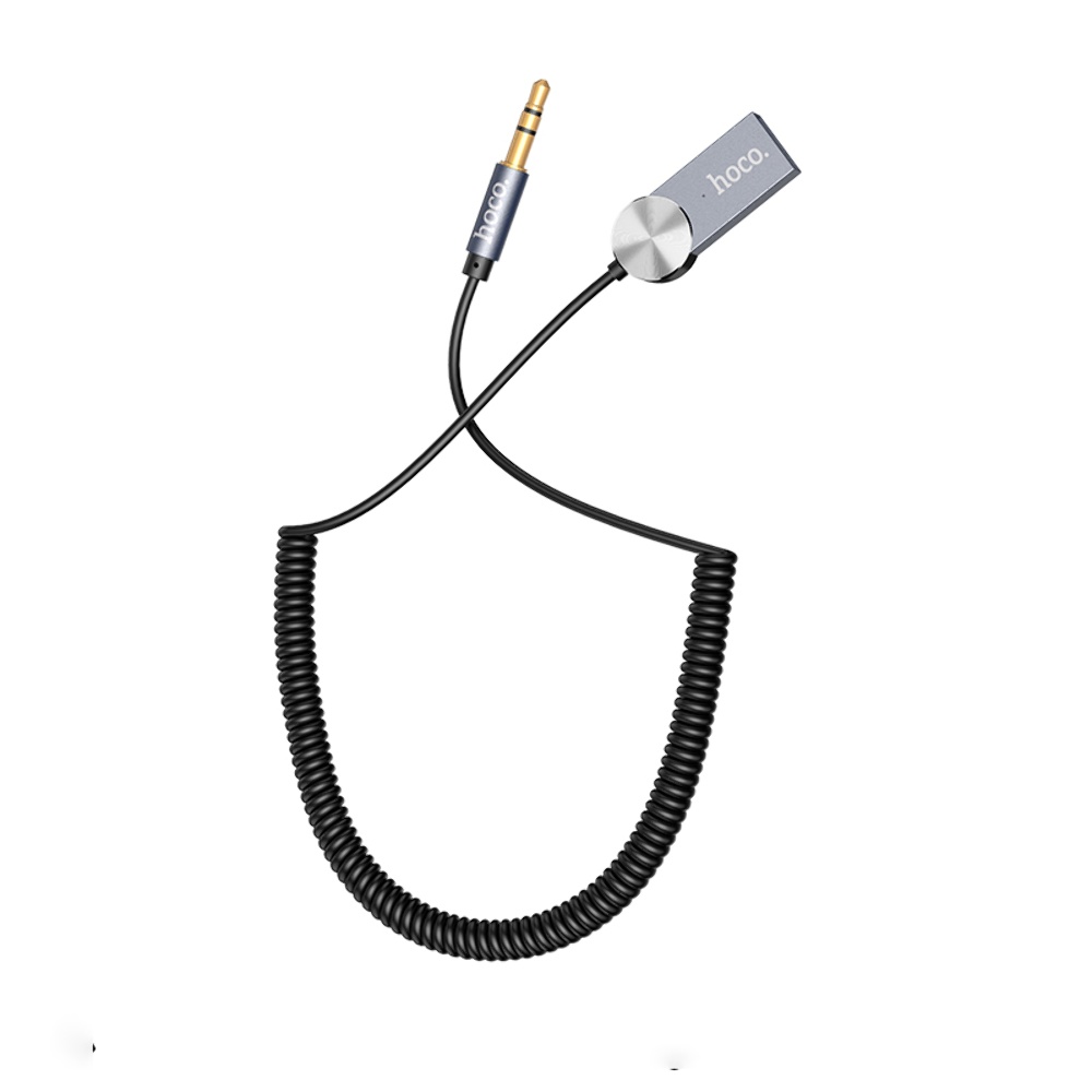 AUX кабель Hoco DUP02 Bluetooth to Jack 3.5 пружинний автомобільний аудіоресивер чорний