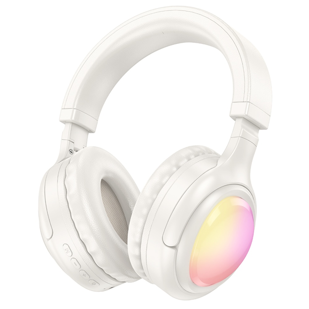 Беспроводные наушники Hoco W48 накладные с LED подсветкой milky white