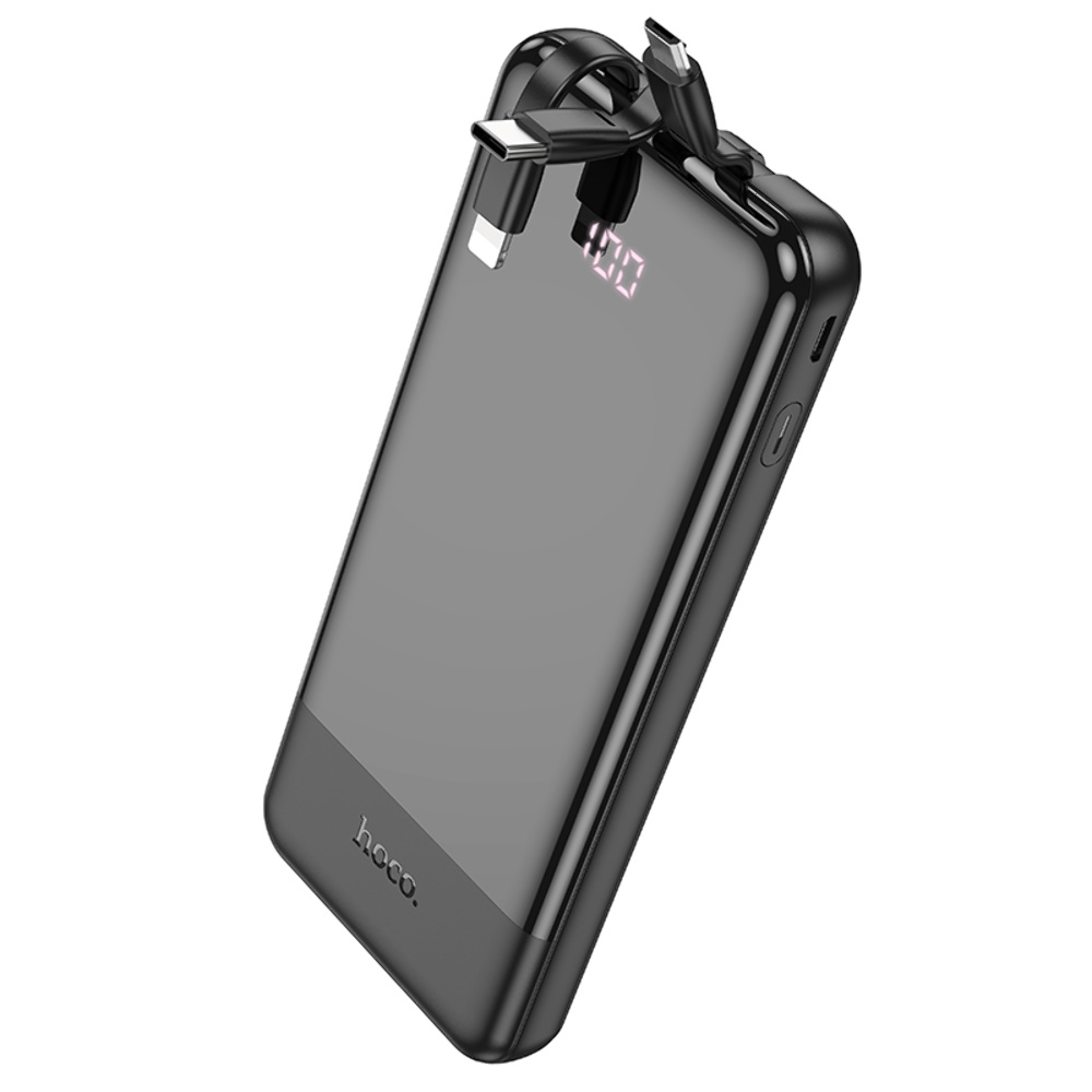 Power bank Hoco J114 10000mAh з дисплеєм + кабелі 3в1 Type-C/ Lightning/ MicroUSB black