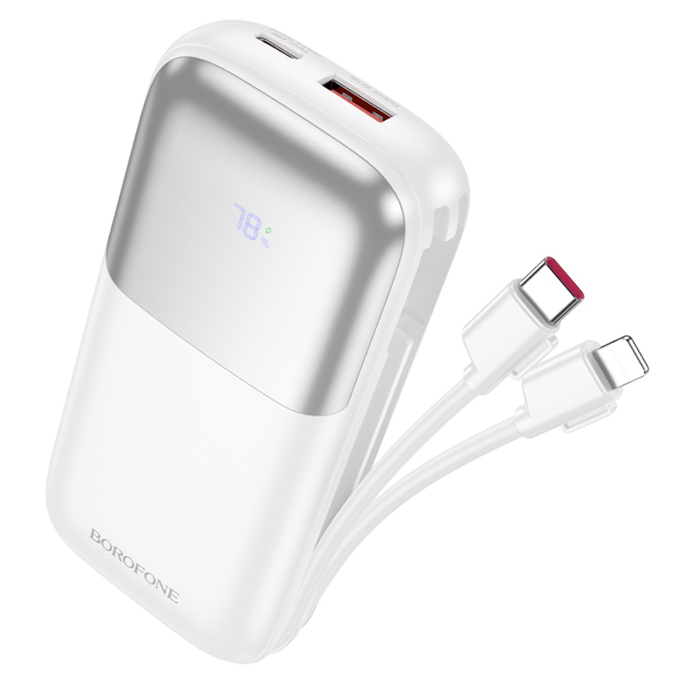 Power bank Borofone BJ62 10000mAh 22.5W+PD20W + кабелі 2в1 Type-C/ Lightning білий