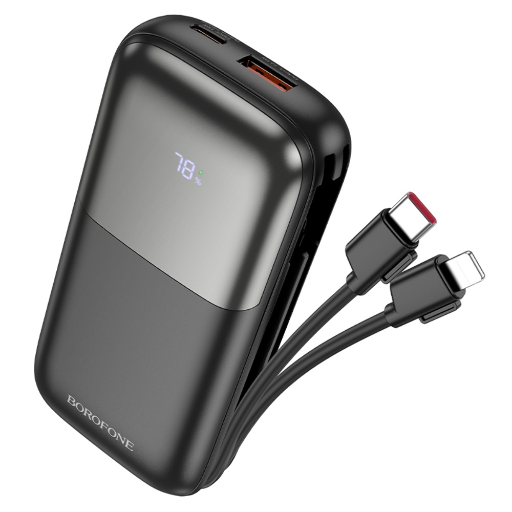 Power bank Borofone BJ62 10000mAh 22.5W+PD20W + кабелі 2в1 Type-C/ Lightning чорний