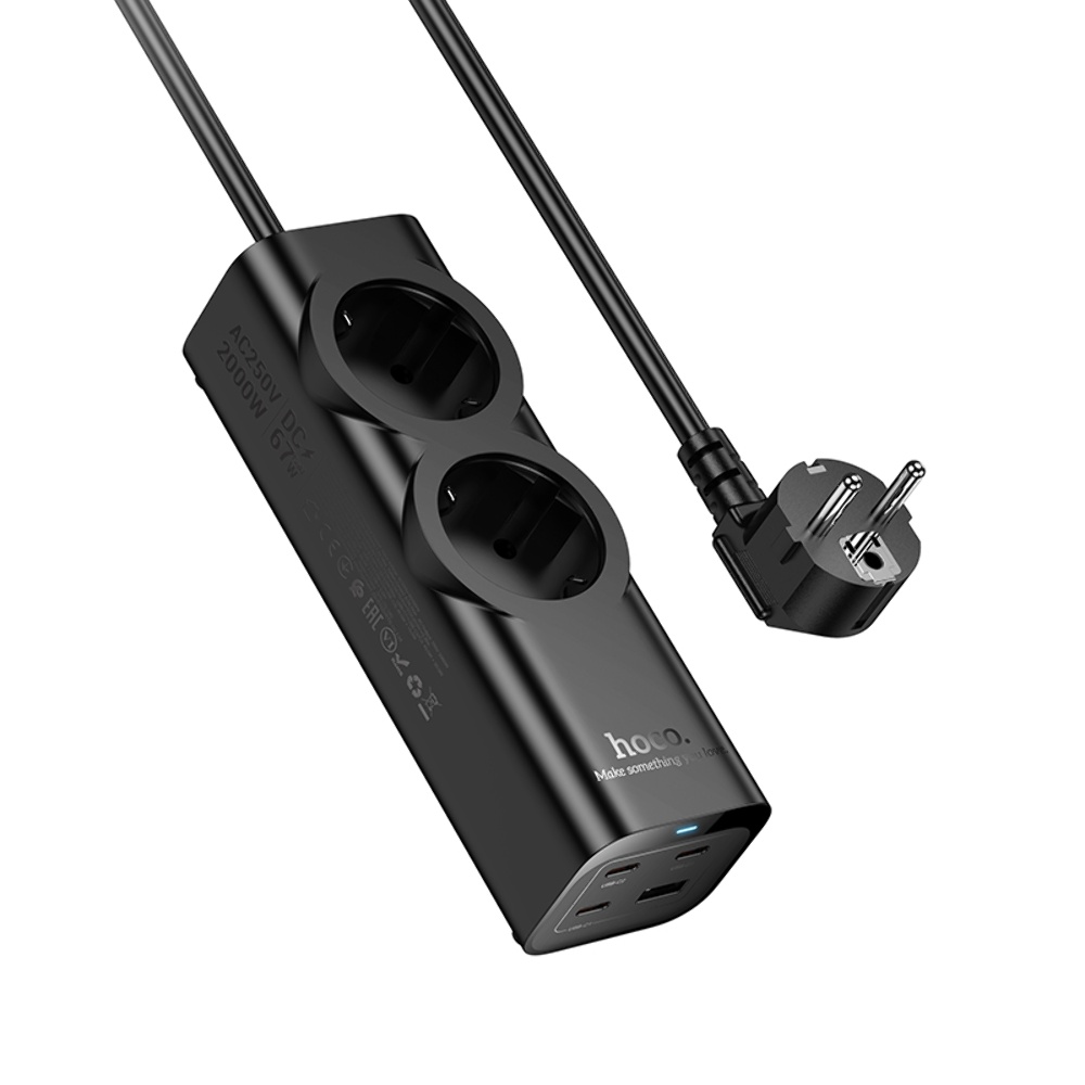 Мережевий зарядний пристрій подовжувач Hoco NS10 USB/3 Type-C PD 67W 2 розетка 2m black