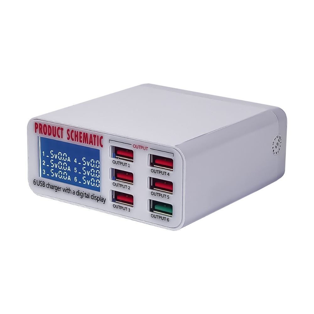 Зарядна станція з індикацією параметрів заряджання WLX-896 (6 USB, Fast Charge 3.0, 40W)