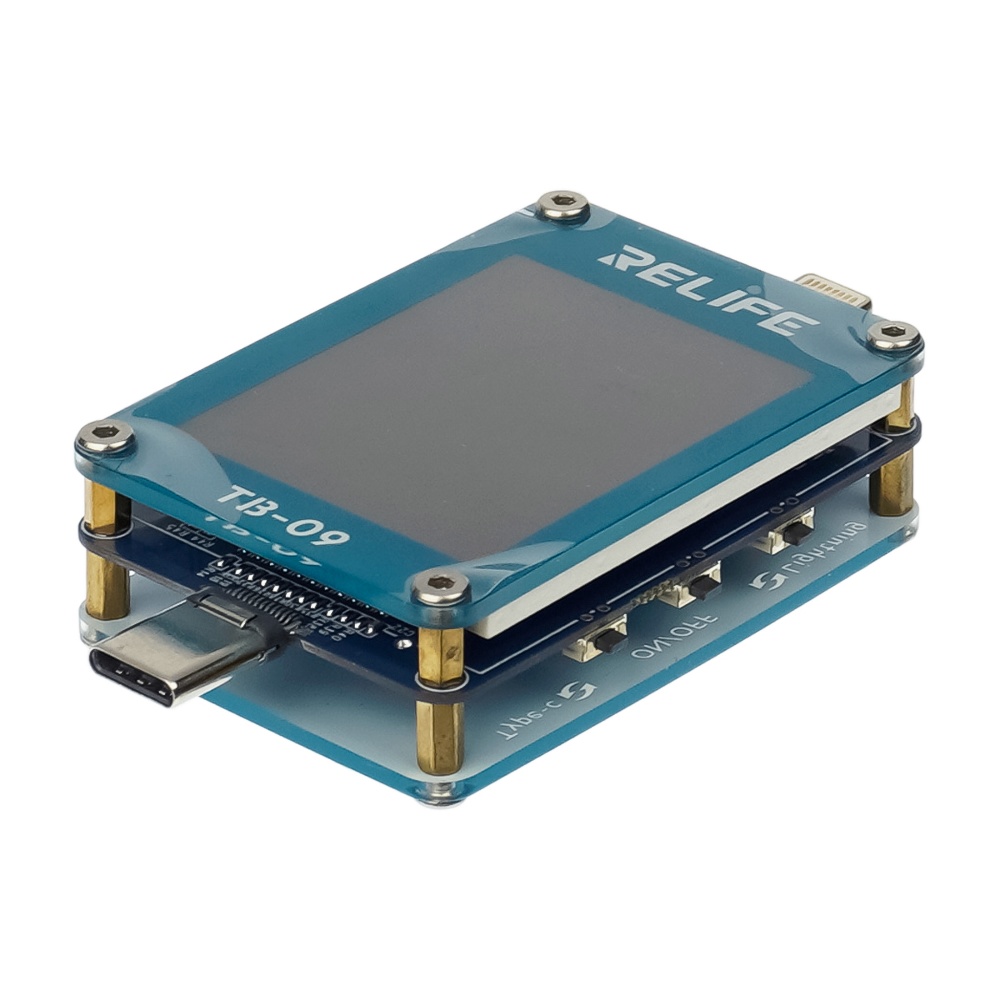 Тестер разъёмов питания Relife TB-09, Type C/ Lightning с ЖК дисплеем и встроенным АКБ