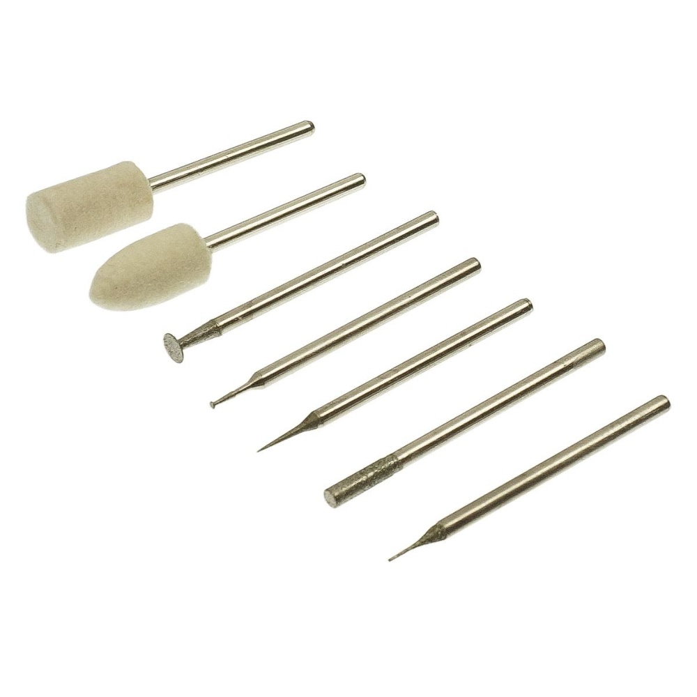 Набір насадок для бормашини QianLi 7 pcs Kit (войлочні шарошки циліндр/ конус, алмазні фрези A2.5mm/ A0.6mm/ K1.0mm/ K4.0mm/ D0.1mm)