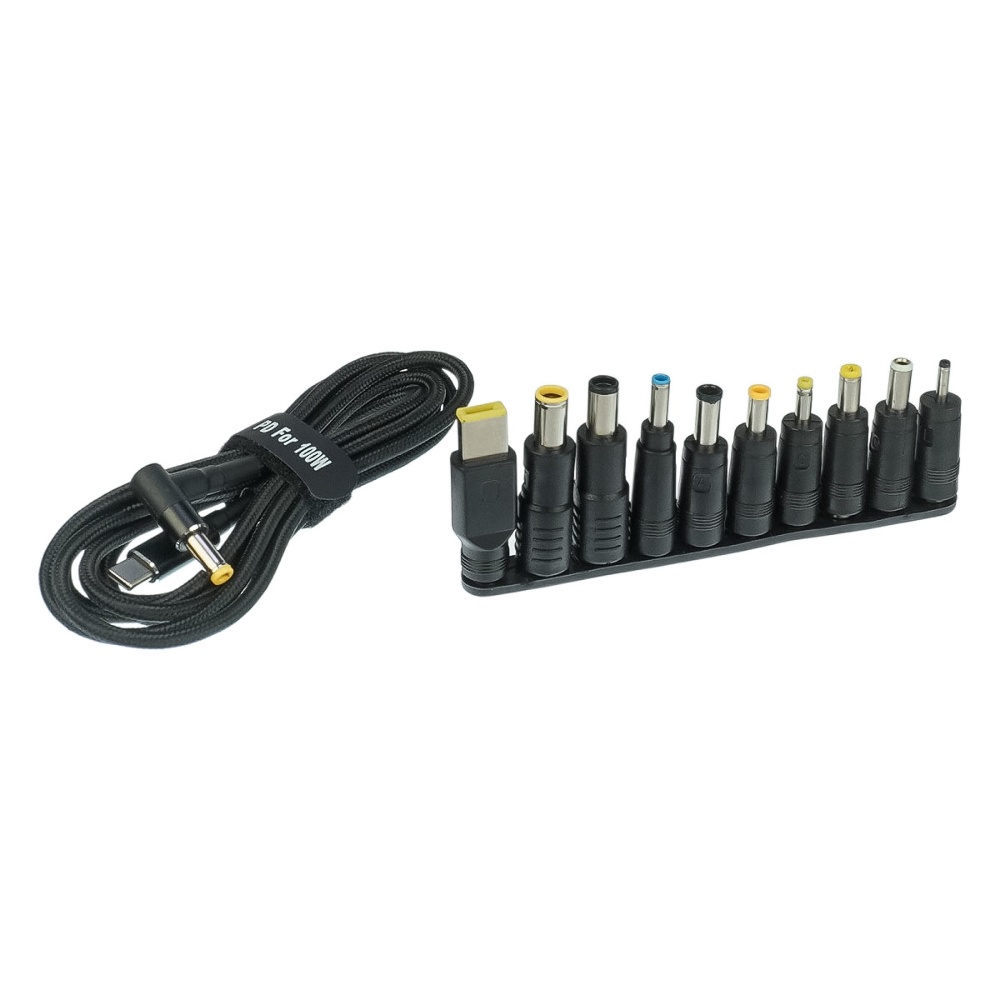 Кабель Type-C to DC PD 100W 1.8m, с переходниками DC 5.5x2.5 для зарядки ноутбуков и мониторов (11 в 1)