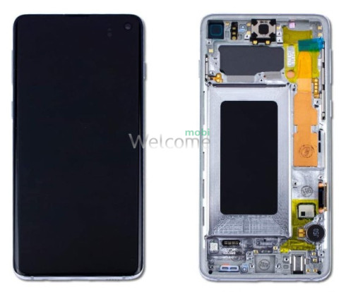 Дисплей Samsung SM-G973FD Galaxy S10 в зборі з сенсором та рамкою Prism White service orig