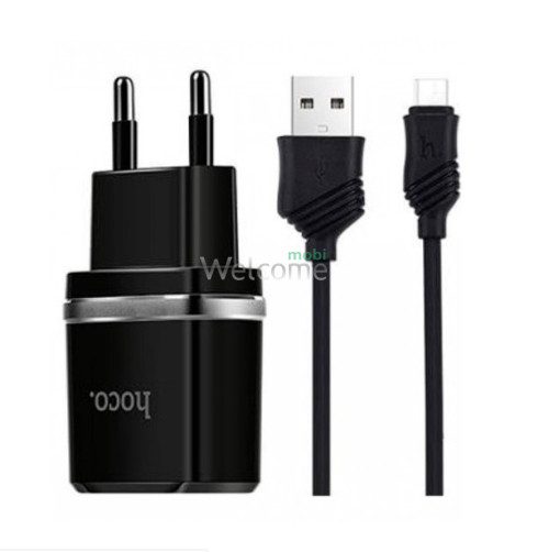 МЗП HOCO C12 Smart 2.4A 2USB + кабель Micro black