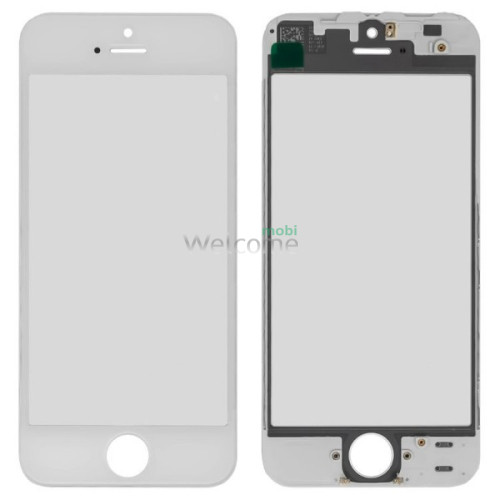 Стекло корпуса iPhone 5S,iPhone SE с OCA-пленкой и рамкой white (оригинал)