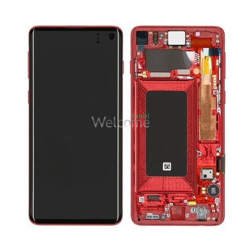 Дисплей Samsung SM-G973FD Galaxy S10 в зборі з сенсором та рамкою Cardinal Red service orig