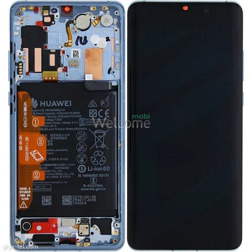 Дисплей Huawei P30 Pro в зборі з сенсором, рамкою та АКБ aurora blue service orig