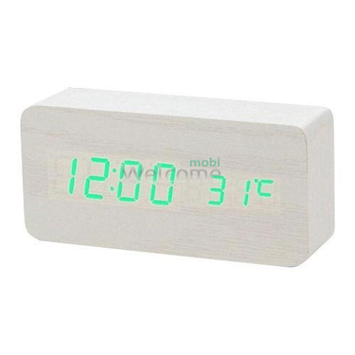 Часы электронные VST-862-4, белые с зелеными цифрами, термометр, будильник, USB