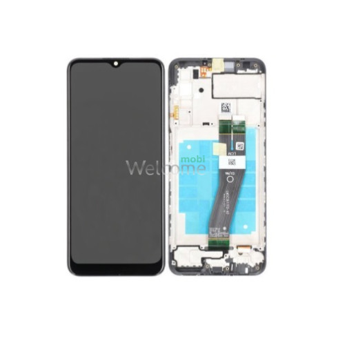 Дисплей Samsung SM-A037G Galaxy A03s (2021) в сборе с сенсором и рамкой black service orig (чёрный шлейф) (162x72мм)
