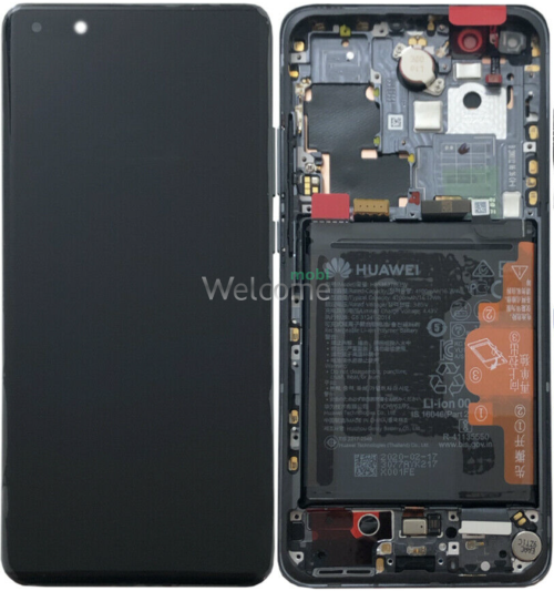 Дисплей Huawei P40 Pro 2020 в сборе с сенсором, рамкой и АКБ black service orig