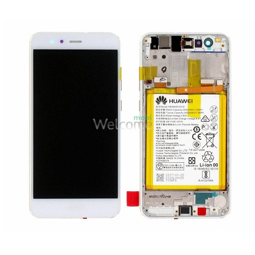 Дисплей Huawei P10 Lite в сборе с сенсором, рамкой и АКБ white service orig