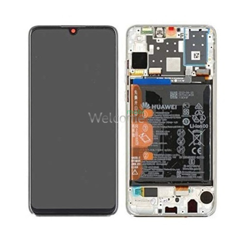 Дисплей Huawei P30 Lite в зборі з сенсором, рамкою та АКБ white service orig