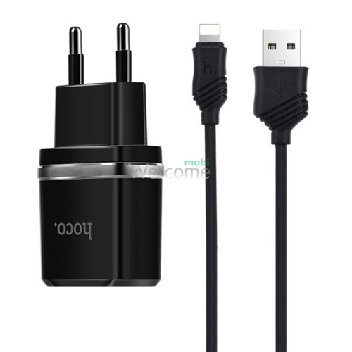 МЗП HOCO C12 Smart 2.4A 2USB + кабель Lightning black