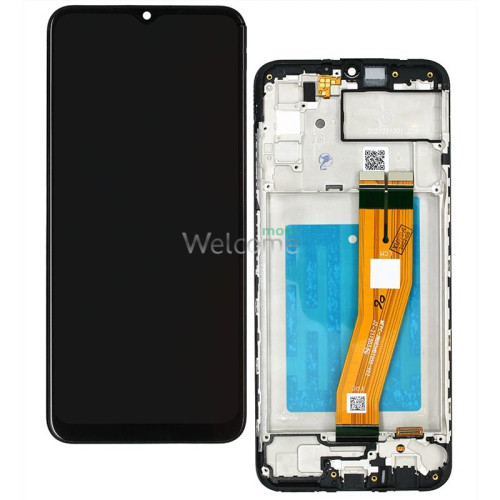 Дисплей Samsung SM-A037F Galaxy A03s (2021) в сборе с сенсором и рамкой black Original PRC (жёлтый шлейф) (160,5x72мм)