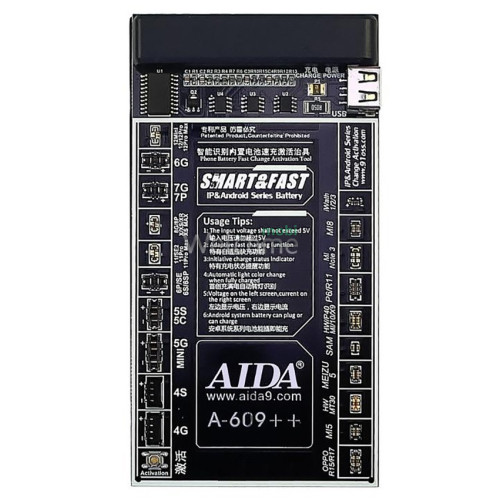Плата активації та заряджання акумуляторів AIDA A-609++ з цифровою індикацією (iPhone 4G -12 Pro Max,Huawei,Lenovo,Vivo,Xiaomi, ZTE кабели)