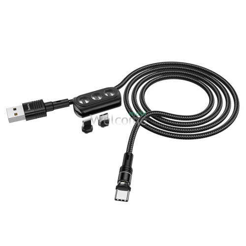Combo кабель HOCO U98 Sunway magnetic charging 3in1 Lightning,microUSB,Type-C, 2.4A 1.2m black