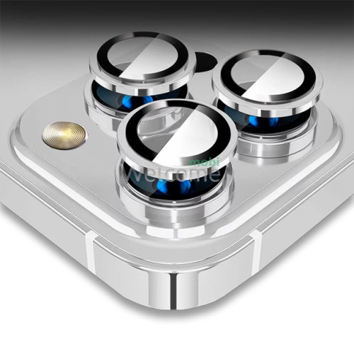 Стекло камеры iPhone 15 Pro Max с рамкой white titanium (комплект 3шт)