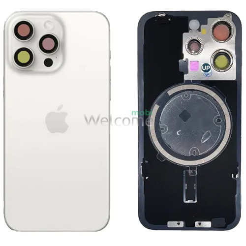 Задняя крышка (стекло) iPhone 15 Pro white titanium (оригинал завод) в сборе на рамке