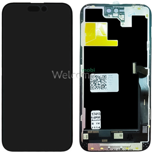 Дисплей iPhone 14 Pro Max в зборі з сенсором та рамкою black (YK Soft OLED) (під заміну IC)