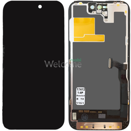 Дисплей iPhone 14 Pro в зборі з сенсором та рамкою black (YK Soft OLED) (під заміну IC)