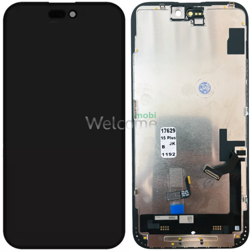 Дисплей iPhone 15 Plus в зборі з сенсором та рамкою black (JK in-cell TFT) (під заміну IC)