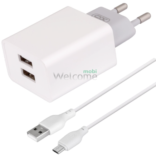 МЗП XO L65 2.4A 2USB + кабель Micro white