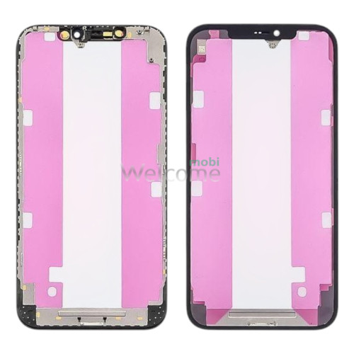 Стекло тачскрина с OCA плёнкой для Apple iPhone 12 Pro Max чёрное с рамкой и сеточкой