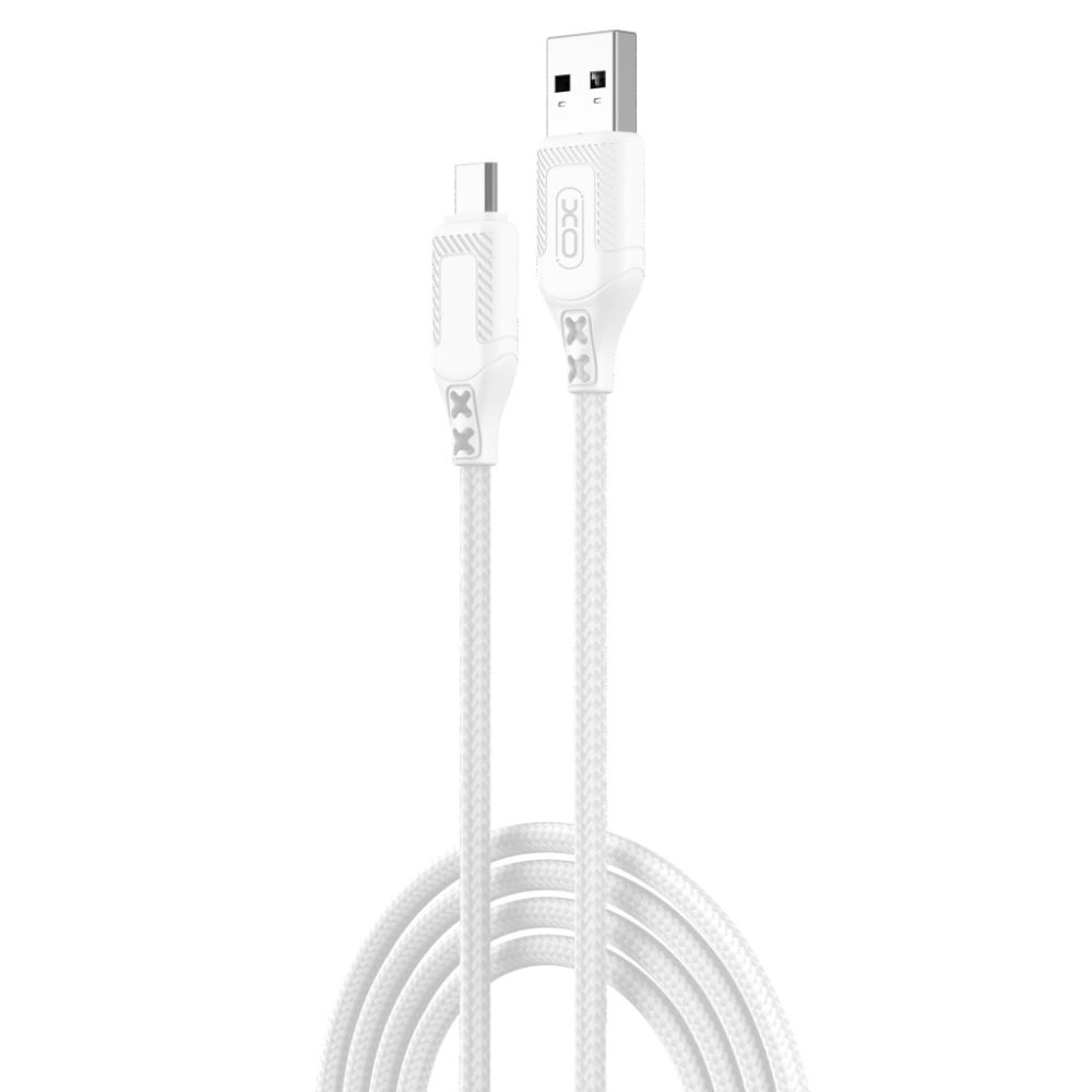 Кабель USB XO NB235 Zebra series Braided 2.4A Micro Бiлий