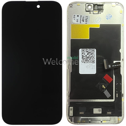 Дисплей iPhone 15 Pro в зборі з сенсором та рамкою black (DD Soft OLED) без помилки