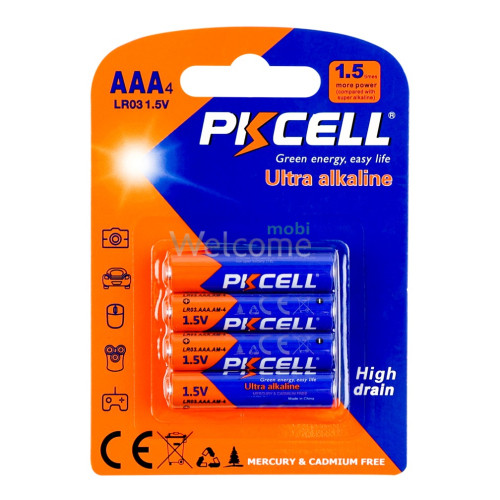 Батарейки PKCELL 1.5V LR3/ AAA (мізинчикові, упаковка 4шт) блiстер