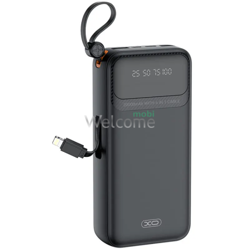 Зовнішній акумулятор (power bank) XO PR279 20000mAh 2USB + кабели Type-C/Lightning/USB/microUSB black