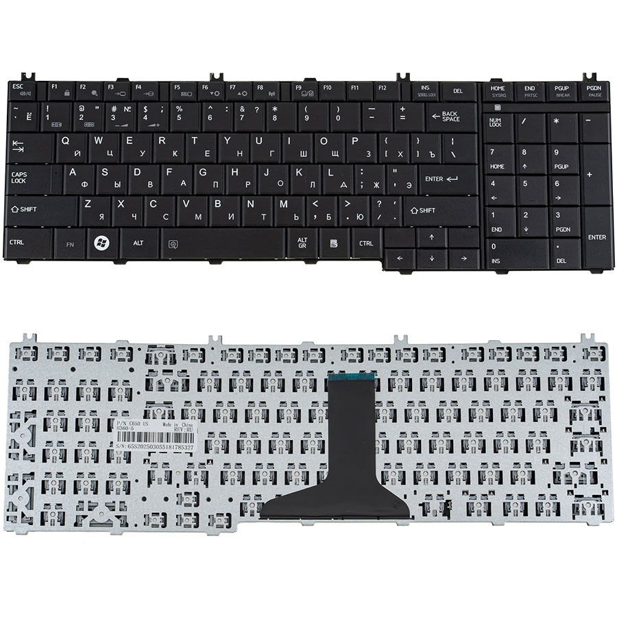 Клавіатура для ноутбука TOSHIBA (C650, C655, L650, L655, C660, L670, L675) rus, black