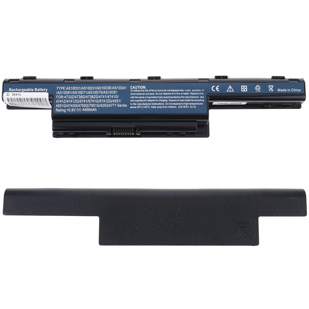 Батарея для ноутбука ACER AS10D31 (Aspire: 4551, 4741, 4771, 5252, 5336, 5551, 5552, TravelMate 5740, eMachines E442, E642 series) 11.1V 4400mAh, Black