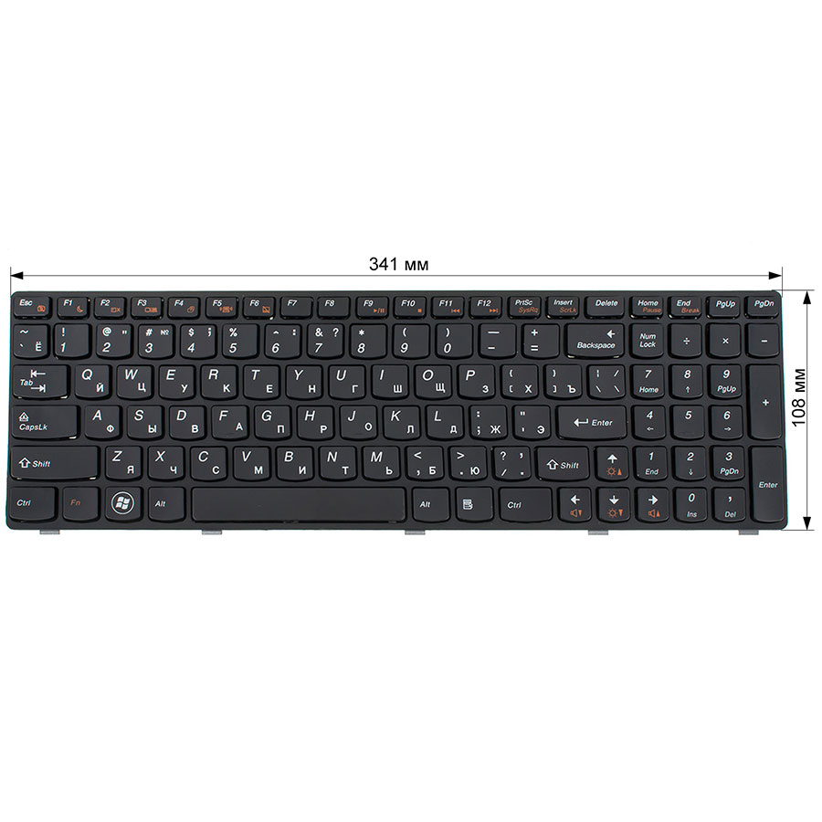 Клавіатура для ноутбука LENOVO (B570, B575, B580, B590, V570, V575, V580, Z570, Z575) rus, black, black frame