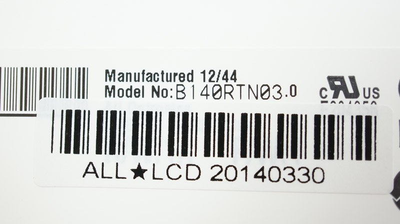 Матриця 14.0 B140RTN03.0 (1600*900, 30pin(eDP), LED, SLIM (вертикальні вушки), матова, роз`єм праворуч знизу, for ASUS G46, Lenovo S3) для ноутбука (renew)
