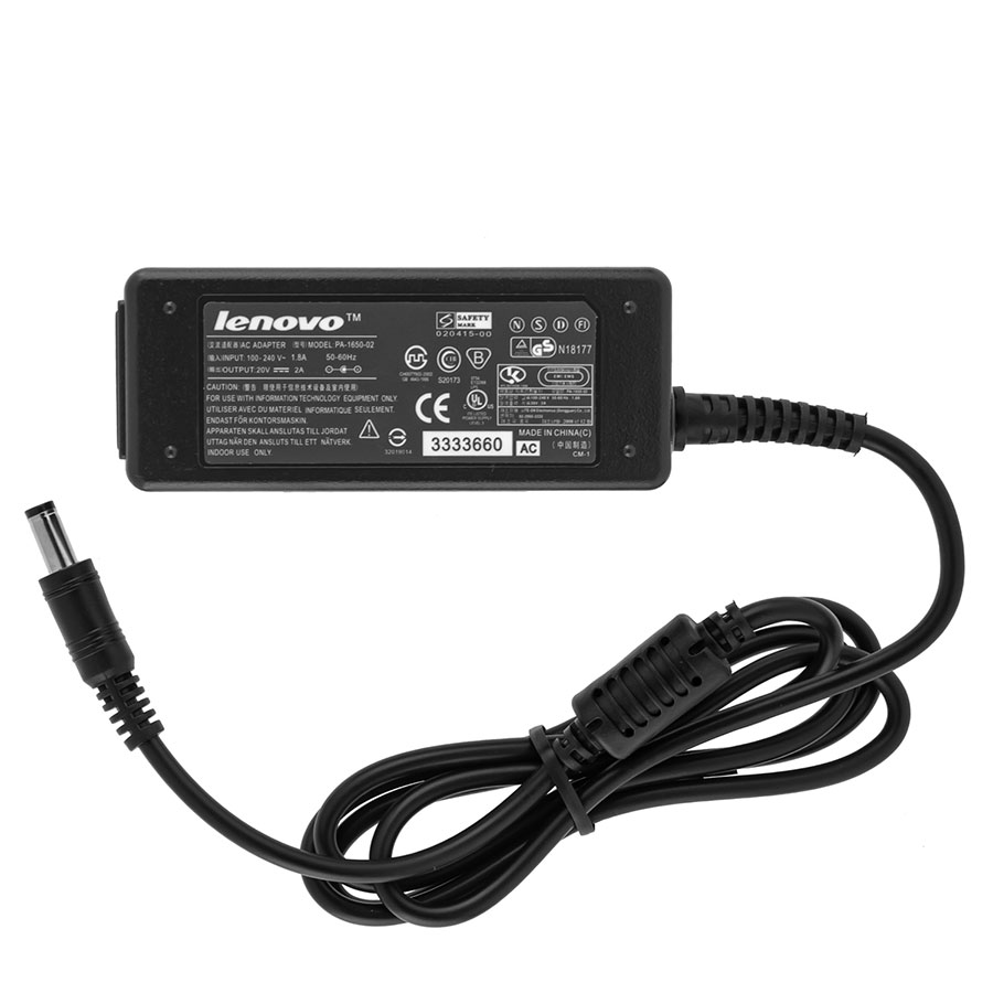 Блок живлення для ноутбука LENOVO 20V, 2A, 40W, 5.5*2.5мм, 3 hole, прямий роз`єм, black (без кабеля!)